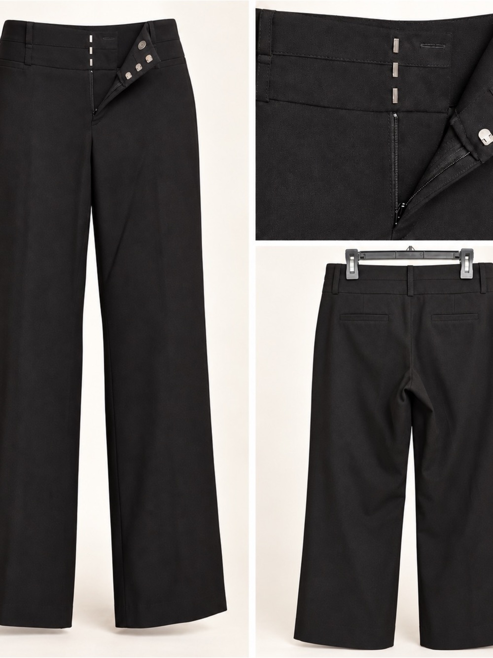 AB Studio Black Wide-Leg Trousers with Hook Closure